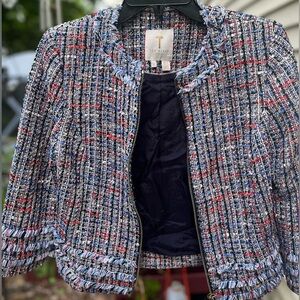 LIKE NEW- Ted Baker London Multicolor Fringe Tweed Jacket | Size 1 (US 0-2)